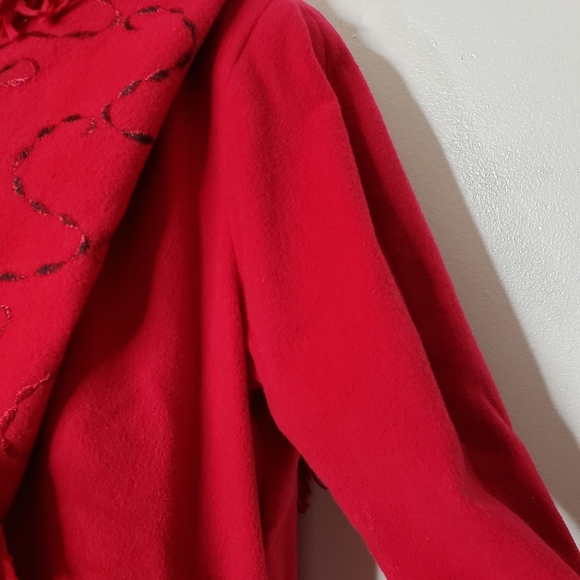 LIKE NEW Vintage Red Wool Fringe Embroidered Pea Coat Western Bohemian Winter - Picture 8 of 16